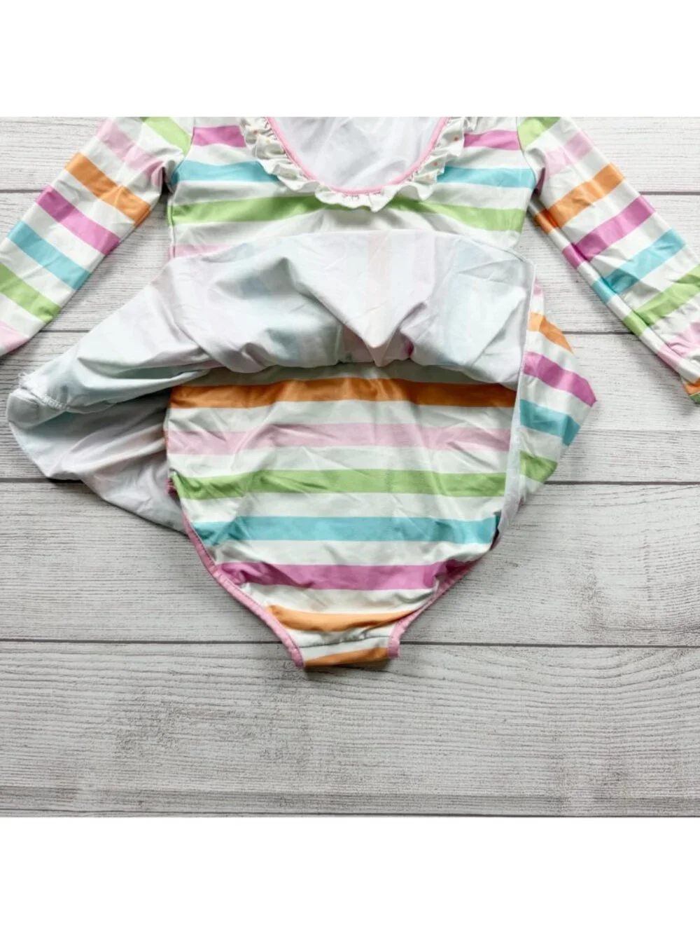SweetHoney Multicolor Striped Long Sleeve Girls Skirted Swimsuit 6